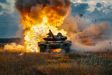 Wall Mural - tank explosion on the battlefield