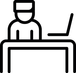 Poster - Line art icon of a receptionist working on a laptop behind a desk