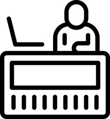 Poster - Simple line icon of an office worker sitting at their desk using a laptop computer