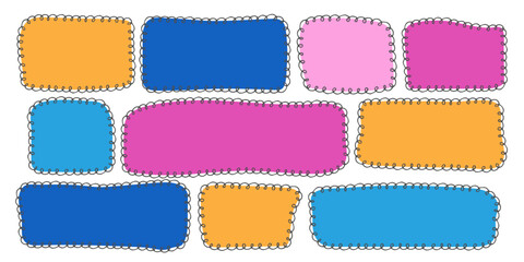 Poster - Doodle rectangle Text box Frame set. Colorful isolated quote poster. Empty speech bubble. Blank kids simple dialog template collection. Abstract geometric shapes with scribble line