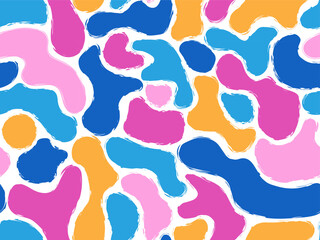 Poster - Uneven blob stain liquid seamless pattern. Vibrant colors organic abstract geometric shapes. Modern doodle bright background. Funny spots pattern for wallpaper design, packaging, cover, scrapbooking