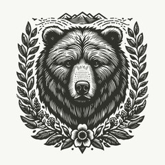 Wall Mural - Bear illustration with engraving style