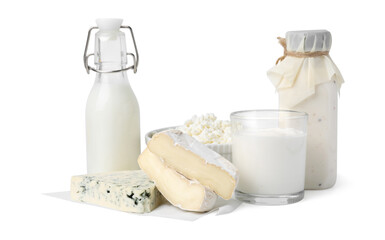 Wall Mural - Different fresh dairy products isolated on white