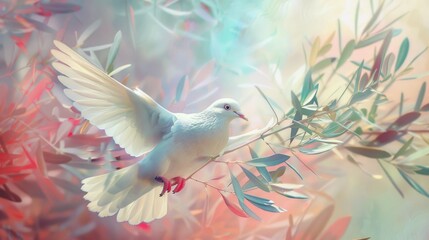 Aufkleber - A white bird in flight alongside a tree, capturing a moment of serenity and natural beauty