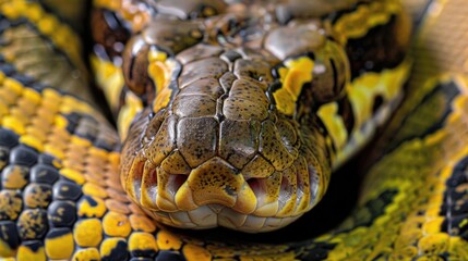 Poster - A close up view of a snake's head, suitable for use in wildlife or reptile-related contexts