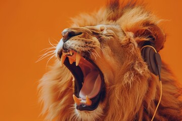 Poster - Close-up view of a lion's open mouth, suitable for wildlife or animal-themed designs