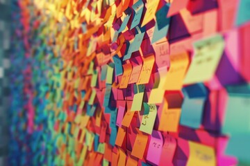 Poster - A close-up shot of a wall covered in lots of colorful post-it notes