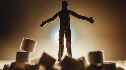 Aufkleber - A person standing on top of a pile of cubes, providing a sense of perspective and scale