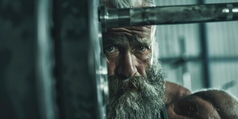 Poster - A person with a long beard looks out of a window, possibly lost in thought