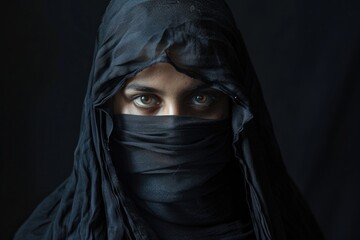 Poster - A woman wearing a black veil that covers her face, with an air of mystery and secrecy
