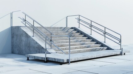 Poster - A set of concrete stairs with a sturdy hand rail, suitable for use in various settings