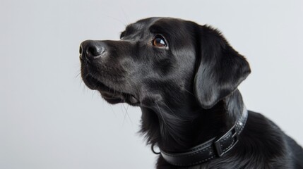 Poster - A close-up image of a black dog wearing a collar, suitable for pet-related or animal-themed designs