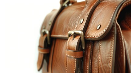 Aufkleber - Close up shot of a brown leather bag with detailed texture and stitching
