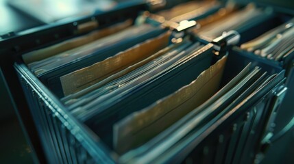 Poster - A close-up view of various folders stored in a box