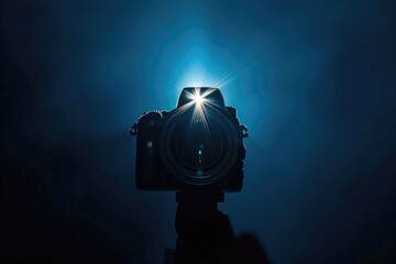Poster - A person holding a camera in a dark environment, great for capturing mysterious or nighttime scenes