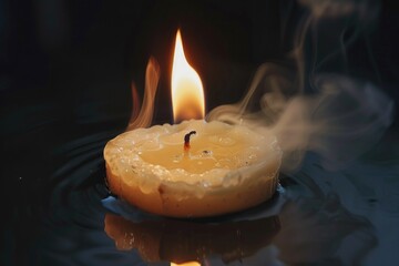 Poster - A candle floating on the surface of calm water, creating a warm and peaceful atmosphere