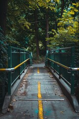 Aufkleber - A paved road with a yellow line in the middle, suitable for use as a background or in travel and transportation contexts