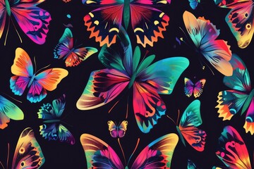 Aufkleber - A cluster of brightly colored butterflies on a dark, contrasting backdrop
