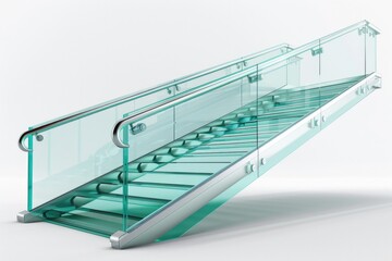 Aufkleber - A simple escalator with clear glass railings against a white background, suitable for various contexts