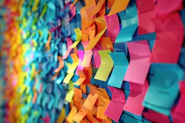 Poster - A vibrant and playful scene featuring a wall covered in numerous colorful post-it notes