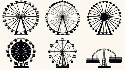 Poster - A set of Ferris wheel silhouettes on a white background