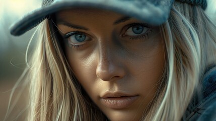 Aufkleber - A close-up shot of a woman wearing a hat