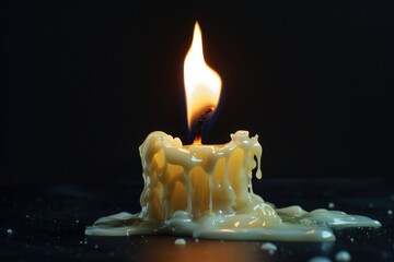 Aufkleber - A close-up shot of a candle melting on a dark surface, with wax drips and flames