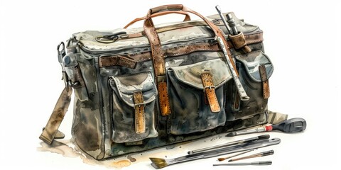 Poster - A bag containing various tools and equipment