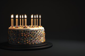 Wall Mural - A sweet treat for a special occasion - a birthday cake with burning candles on top