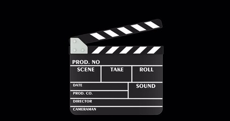 Poster - Clapperboard, movie clapper, animation seamlessly loopable. 3D rendering isolated on transparent background