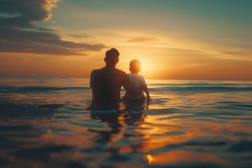 Poster - A father and son enjoying quality time together while floating on the water