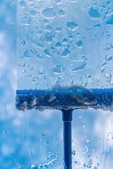 Poster - A close-up shot of a window with water droplets on the pane, possibly after rain or cleaning