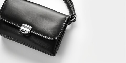 Poster - A close-up shot of a black purse lying on a white background, great for use in fashion or product photography