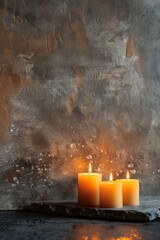 Poster - Three candles sitting on a table, providing soft light