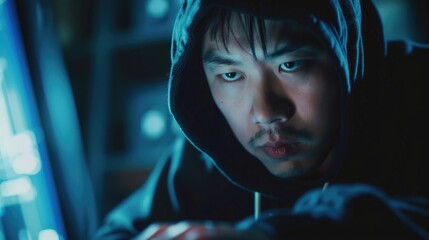 Poster - A person sitting in front of a computer screen, focusing on the display