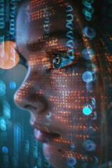 Aufkleber - A person's face with a computer screen in the background, suitable for use as an illustration for technology-related topics or themes