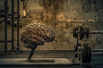 Poster - A large human brain on a stand, detailed anatomy and structure
