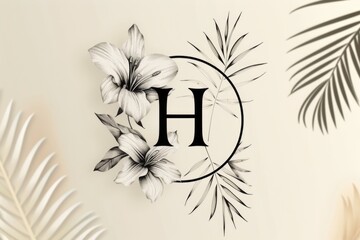 Wall Mural - A close-up of the letter H in a bold, black and white monogram design