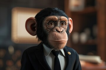 Poster - Close-up shot of a monkey dressed in formal attire, highlighting its unique fashion sense