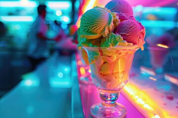 Poster - A classic treat with three generous scoops of creamy goodness, served in a clear glass cup
