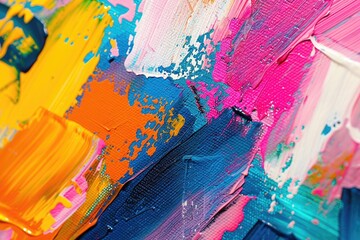 Poster - A vibrant painting on a canvas, featuring bright colors and abstract shapes