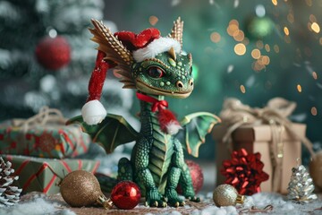 Whimsical Dragon Celebrates New Year's Eve Generative AI