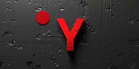 Fototapete - A close-up shot of a red 'You are here' sign on a wall, often used to mark locations or trails