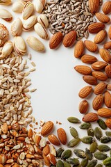 Poster - A colorful arrangement of various nuts and seeds in a circular pattern, perfect for food displays or as a decorative element