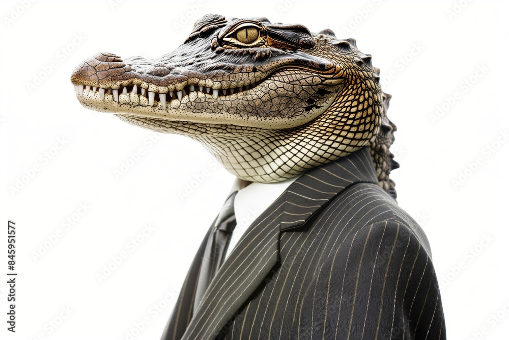 Stylish crocodile head merges with the body of a person wearing an ...