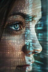Aufkleber - A close-up shot of a person's face looking at a computer screen