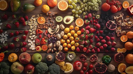 Canvas Print - A colorful display of various fruits and vegetables on a table, perfect for marketing or educational purposes