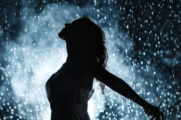 Poster - A person braving the rain, arms outstretched