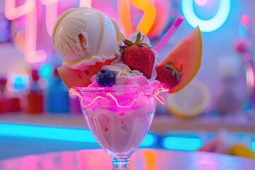 Wall Mural - A colorful sundae featuring fresh fruit and whipped cream