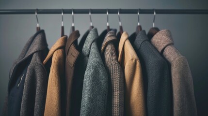 Aufkleber - A collection of jackets hung on a metal rack for storage or display